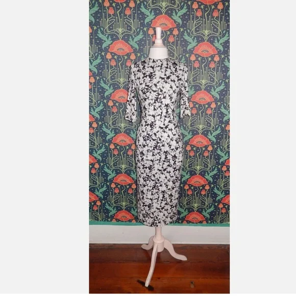 Alice + Olivia Delora Black White Floral Pencil Knit Dress 6